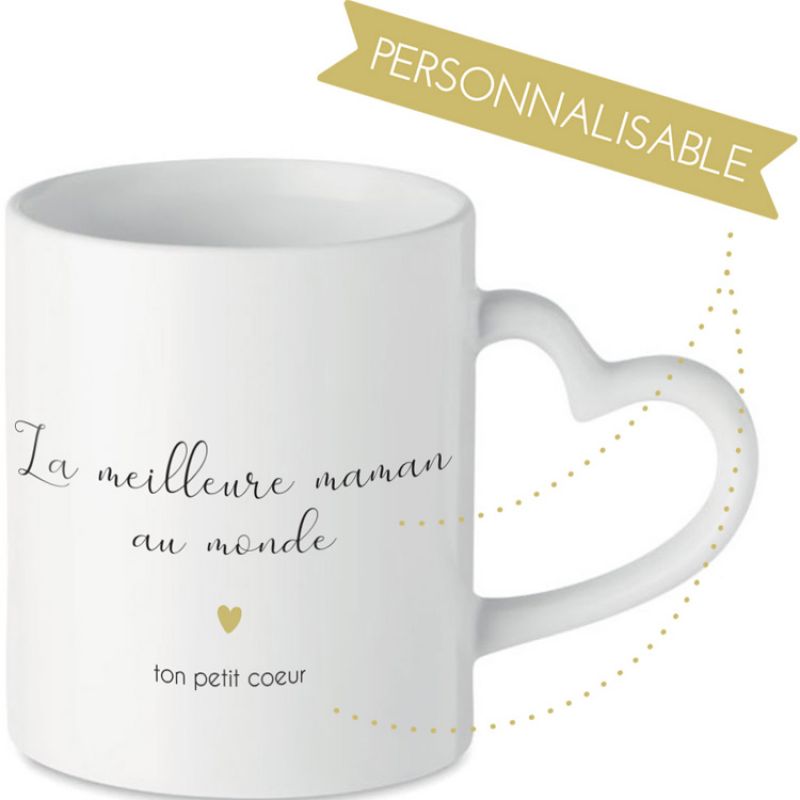 Mug poignée coeur (personnalisable) Mes Mots Déco