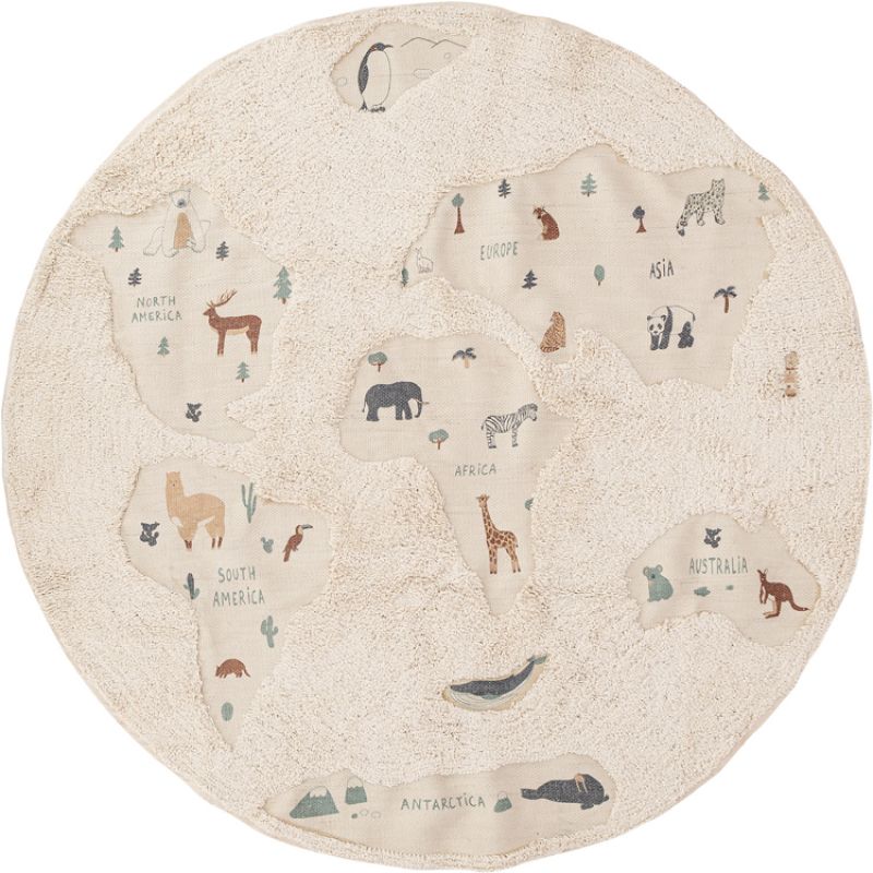 Tapis rond lavable en machine Monde beige (140 cm) AFKliving