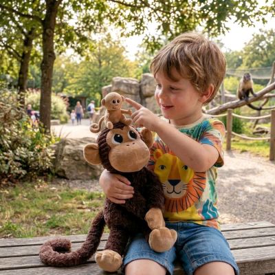Peluche Zazou le singe maman et bébé Chocolat (26 cm) Les Déglingos