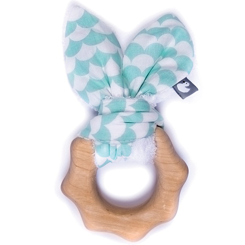 Anneau de dentition en bois Ecailles turquoise et blanc BB & Co