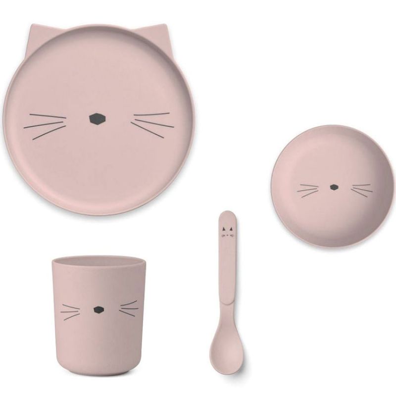 Coffret repas en bambou chat rose (4 pièces) Liewood