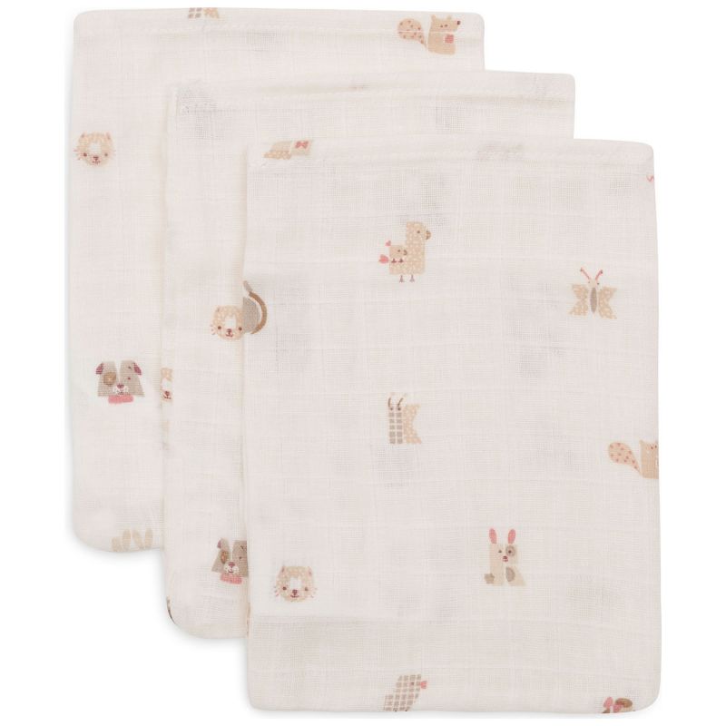 Lot de 3 gants de toilette en gaze de coton Animal Friends Jollein Produit 1