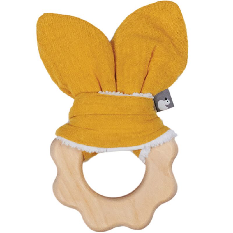Anneau de dentition en bois jaune moutarde BB & Co