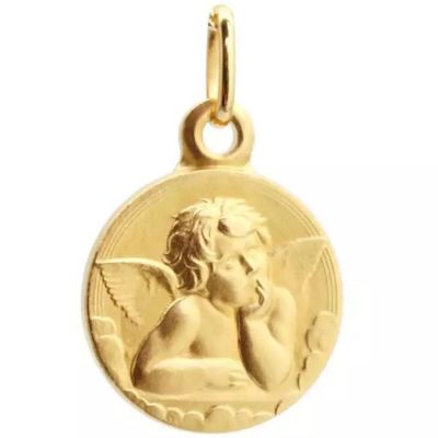 Pendentif médaille Ange Raphaël personnalisable (plaqué or) Petits trésors