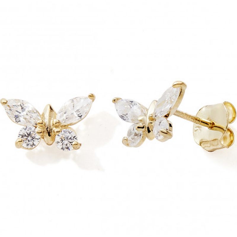 Boucles d'oreilles Papillon zirconium (or jaune 750°) Baby bijoux