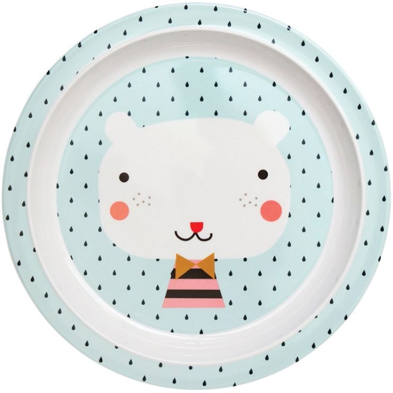 Assiette plate en mélamine Ours bleu Petit Monkey