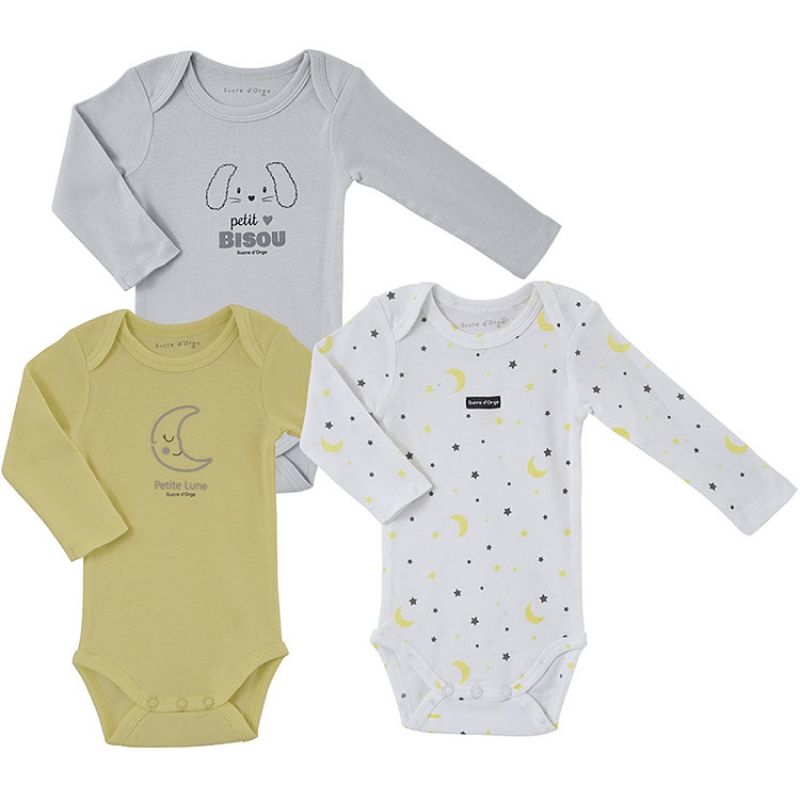 Lot de 3 bodies manches longues gris (12 mois) Sucre d'orge