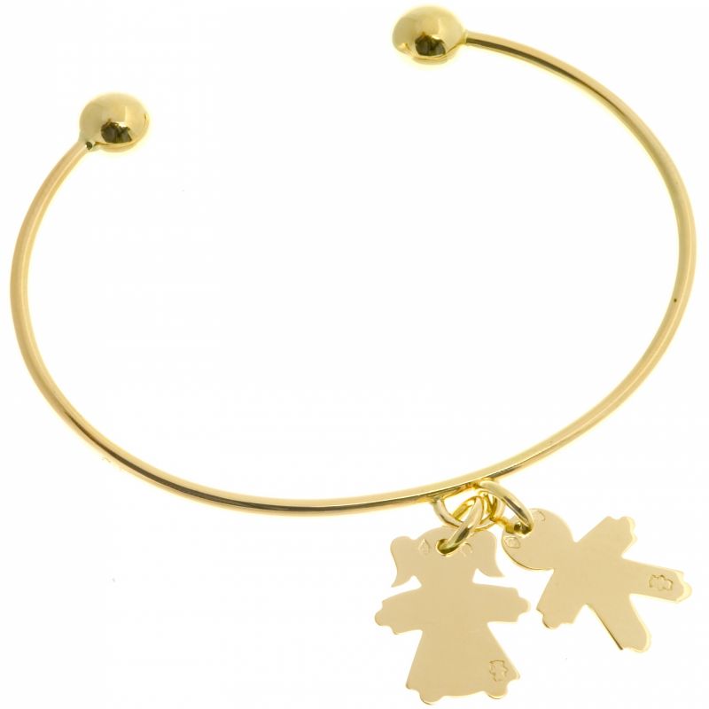 Bracelet rigide à breloque avec enfant(s) 15mm or jaune (taille maman) Loupidou