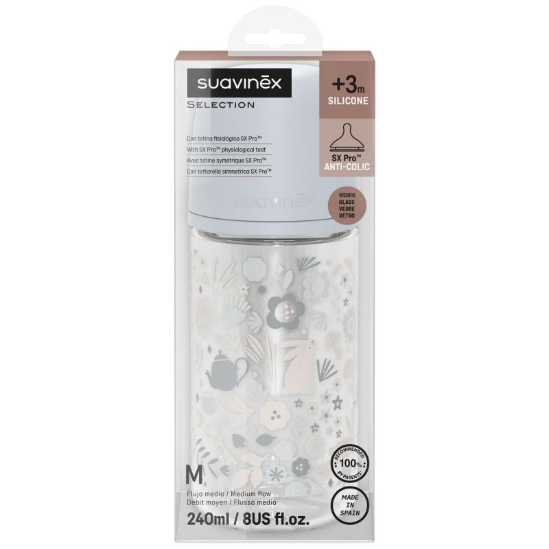 Biberon en verre tétine SXPro M Wonderland Bleu (240Ml) Suavinex Packaging 3