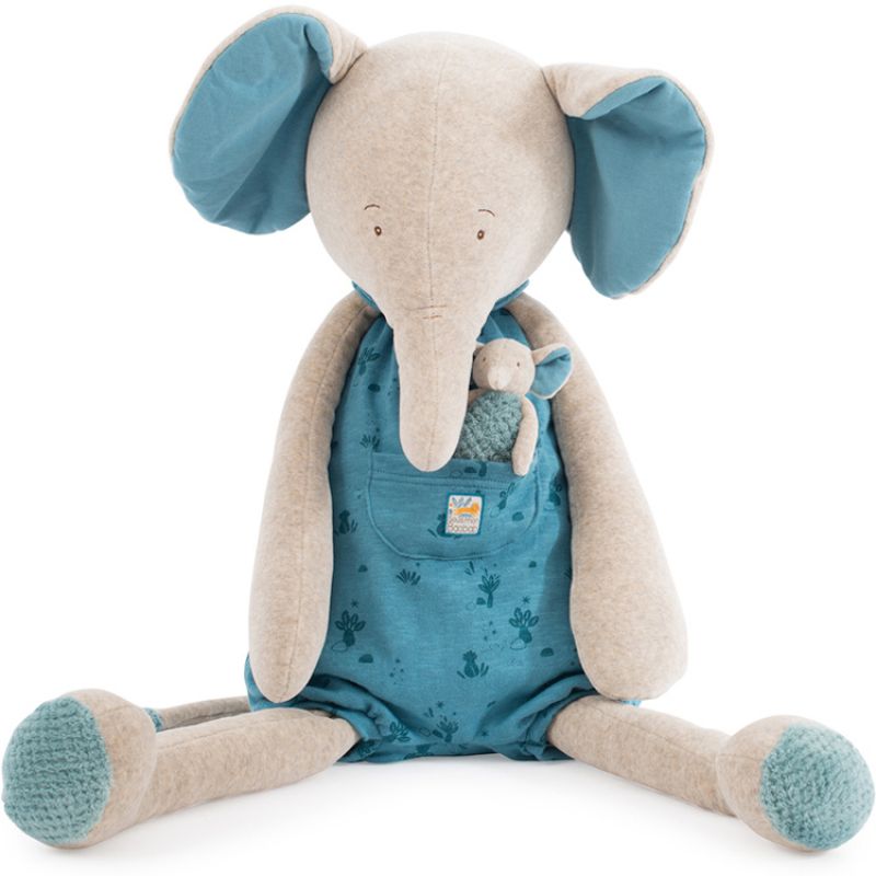 Peluche géante éléphant avec mini doudou Sous mon baobab (88 cm) Moulin Roty