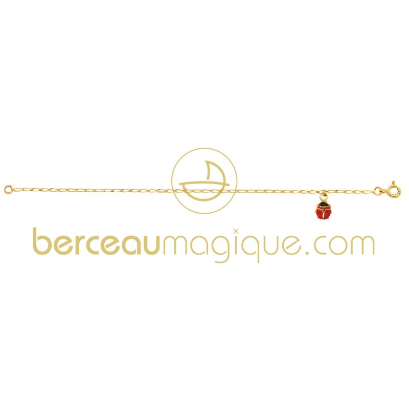 Bracelet fantaisie avec breloque coccinelle rouge (or jaune 750°)  Berceau magique bijoux