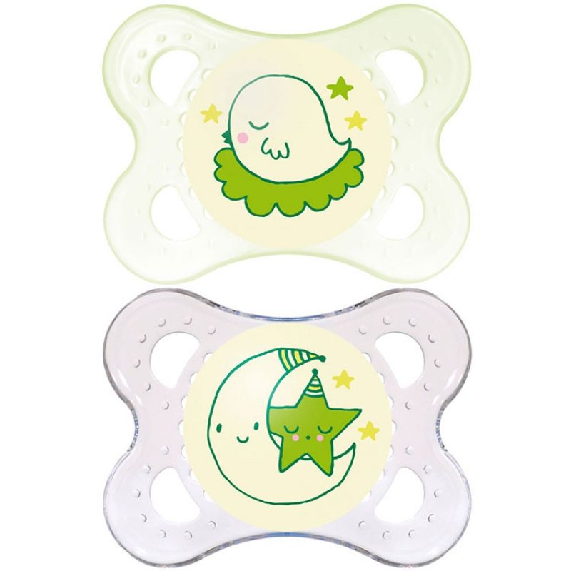 Lot de 2 sucettes anatomiques Nuit mixte en silicone (0-6 mois) MAM