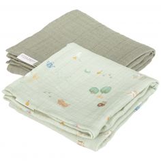 Set de 2 langes en gaze de coton Little Farm Pure Olive (70 x 70 cm) - Little Dutch