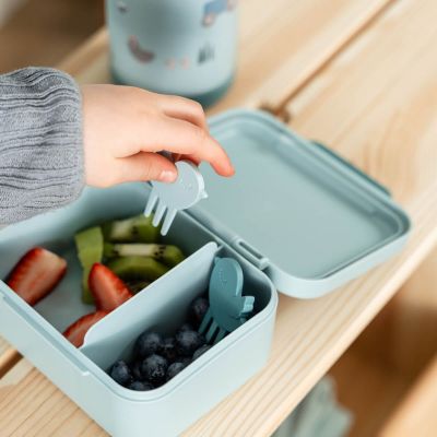 Boîte à goûter avec piques snack Tiny farm Bleu