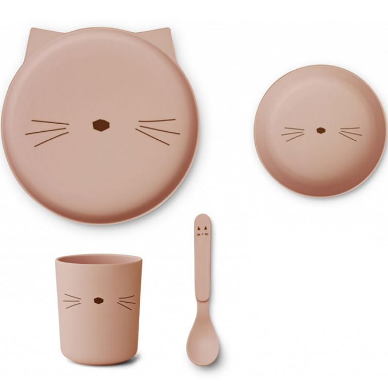 Coffret repas en bioplastique Brody Cat rose blush (4 pièces) Liewood