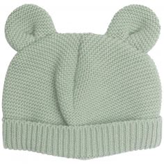 Bonnet de naissance Ours en maille Vert Olive (0-1 mois) - Trois Kilos Sept