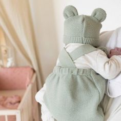 Bonnet de naissance Ours en maille Vert Olive (0-1 mois)
