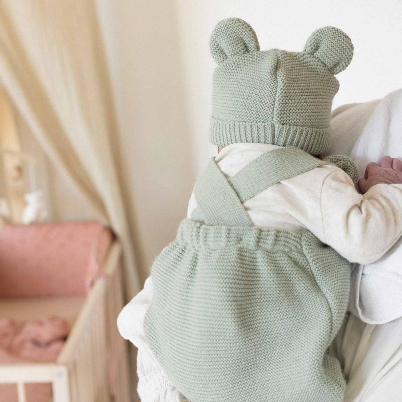 Bonnet de naissance Ours en maille Vert Olive (0-1 mois) Trois Kilos Sept Ambiance 2