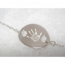 Bracelet empreinte gourmette mini galet chaîne simple 14 cm (or blanc 750°)   par Les Empreintes