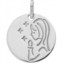 Médaille ronde Vierge à la bougie et étoiles (or blanc 750°)  par Berceau magique bijoux