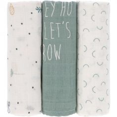 Lot de 3 langes en bambou vert d'eau Garden Explorer (80 x 80 cm) - Lässig 