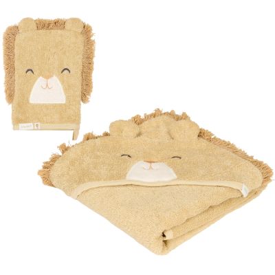 Coffret cadeau de naissance cape de bain et Gant de toilette Lion