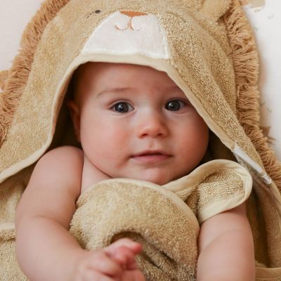 Coffret cadeau de naissance cape de bain et Gant de toilette Lion