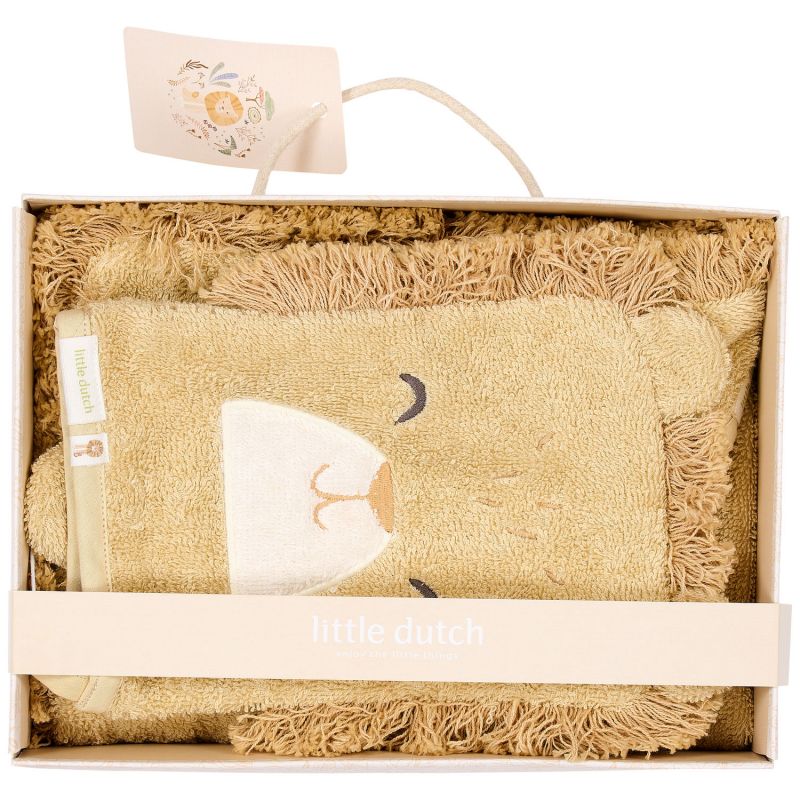 Coffret cadeau de naissance cape de bain et Gant de toilette Lion Little Dutch Packaging 3