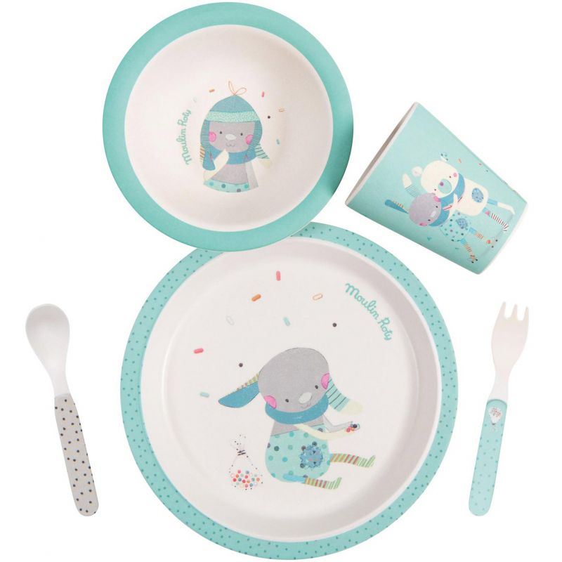 Coffret repas bleu Les jolis trop beaux (5 pièces) Moulin Roty