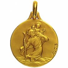 Médaille ronde Saint Christophe 18 mm (or jaune 750°)  par Maison Augis