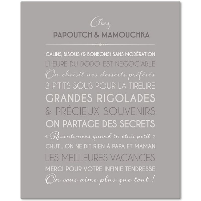 Tableau Grands-parents gris galet personnalisable (33 x 41 cm) Mes Mots Déco