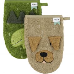 Lot de 2 gants de toilette Mr. Dino et Mr. Dog - Trixie
