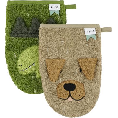 Lot de 2 gants de toilette Mr. Dino et Mr. Dog  par Trixie