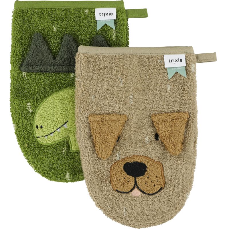 Lot de 2 gants de toilette Mr. Dino et Mr. Dog Trixie Produit 1 grande taille