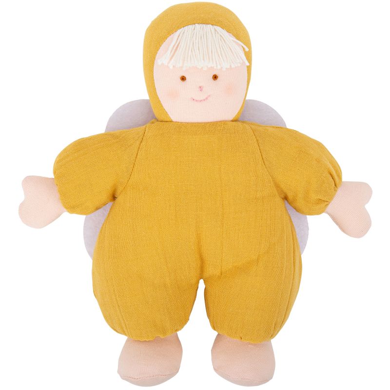 Hochet peluche en lin ange curry et pochette de rangement en coton (20 cm) Trousselier