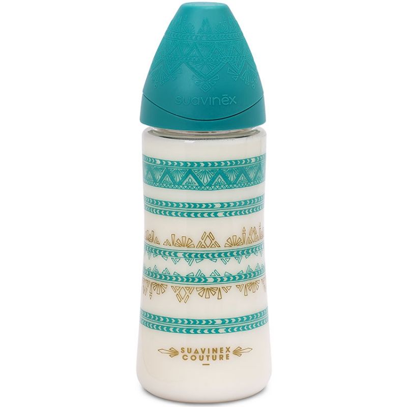 Biberon Couture Ethnic bleu canard et doré (360 ml) Suavinex