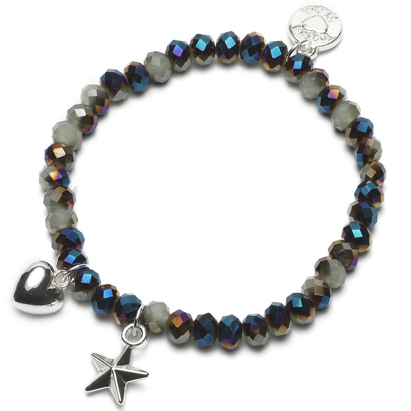 Bracelet Charm perles multicolores charm duo étoile et coeur Proud MaMa