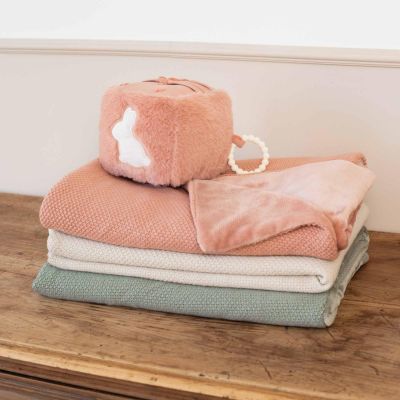 Couverture en tricot et flanelle Sable (75 x 100 cm)