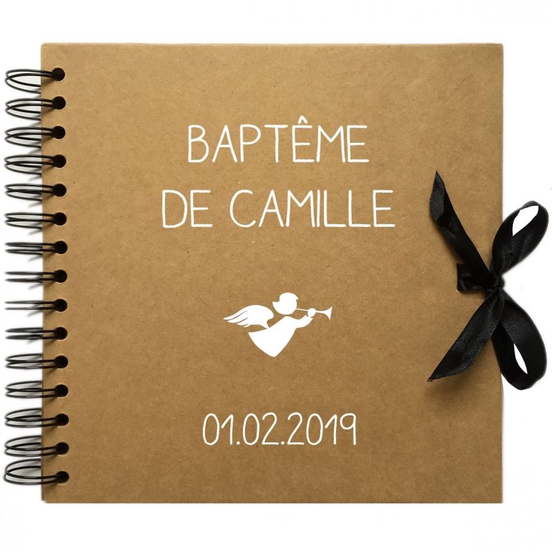 Album photo baptême personnalisable kraft et blanc (20 x 20 cm) Les Griottes