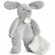 Peluche avec doudou lapin gris (25 cm)  par Doudou et Compagnie