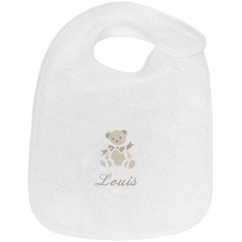 Bavoir à velcro ours taupe (personnalisable) ANVIE
