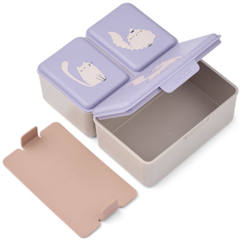 Lunch box à compartiments Driss Cat Warm Lilac (1,2 L) Liewood Produit ouvert 3