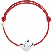 Bracelet cordon Colombe et perle rouge (or blanc 750°)  par Claverin