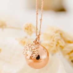Bola de grossesse Gri-Gri Arbre de vie chaîne (or rose) - Pleine Lune