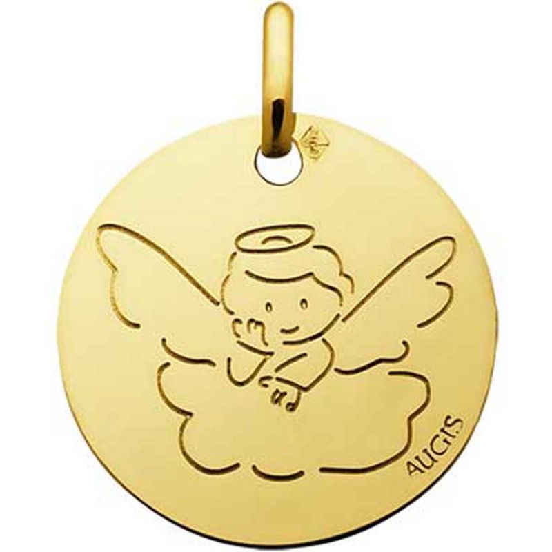Médaille Ange auréole sur un nuage 16 mm personnalisable (or jaune 750°) Maison Augis