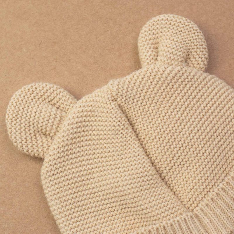 Bonnet de naissance Ours en maille Caramel (0-1 mois) Trois Kilos Sept Ambiance 4