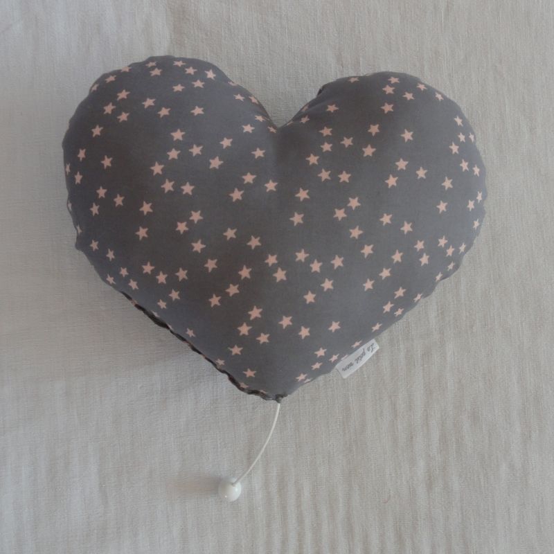 Coussin coeur musical Etoiles gris - rose Le petit rien