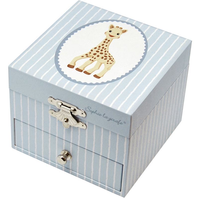 Boîte à bijoux musicale phosphorescente Sophie La Girafe bleu clair Trousselier