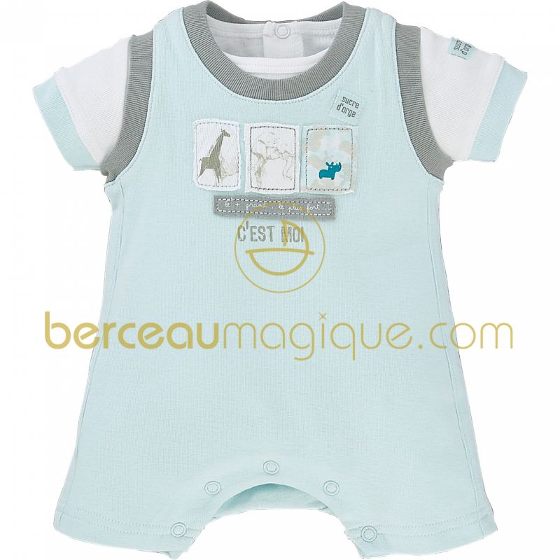 Ensemble salopette courte et T-shirt Mini nature (naissance au 6 mois) Sucre d'orge