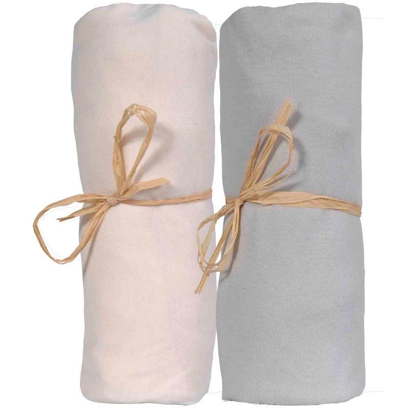 Lot de 2 draps housses en coton bio écru et gris (60 x 120 cm) P'tit Basile
